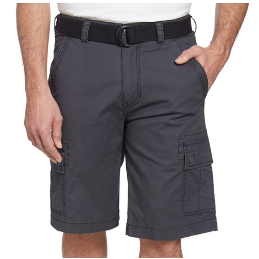 Men's Cotton Cargo Shorts Multiple Pockets Belt Casual Lose Fit Charcoal / Black